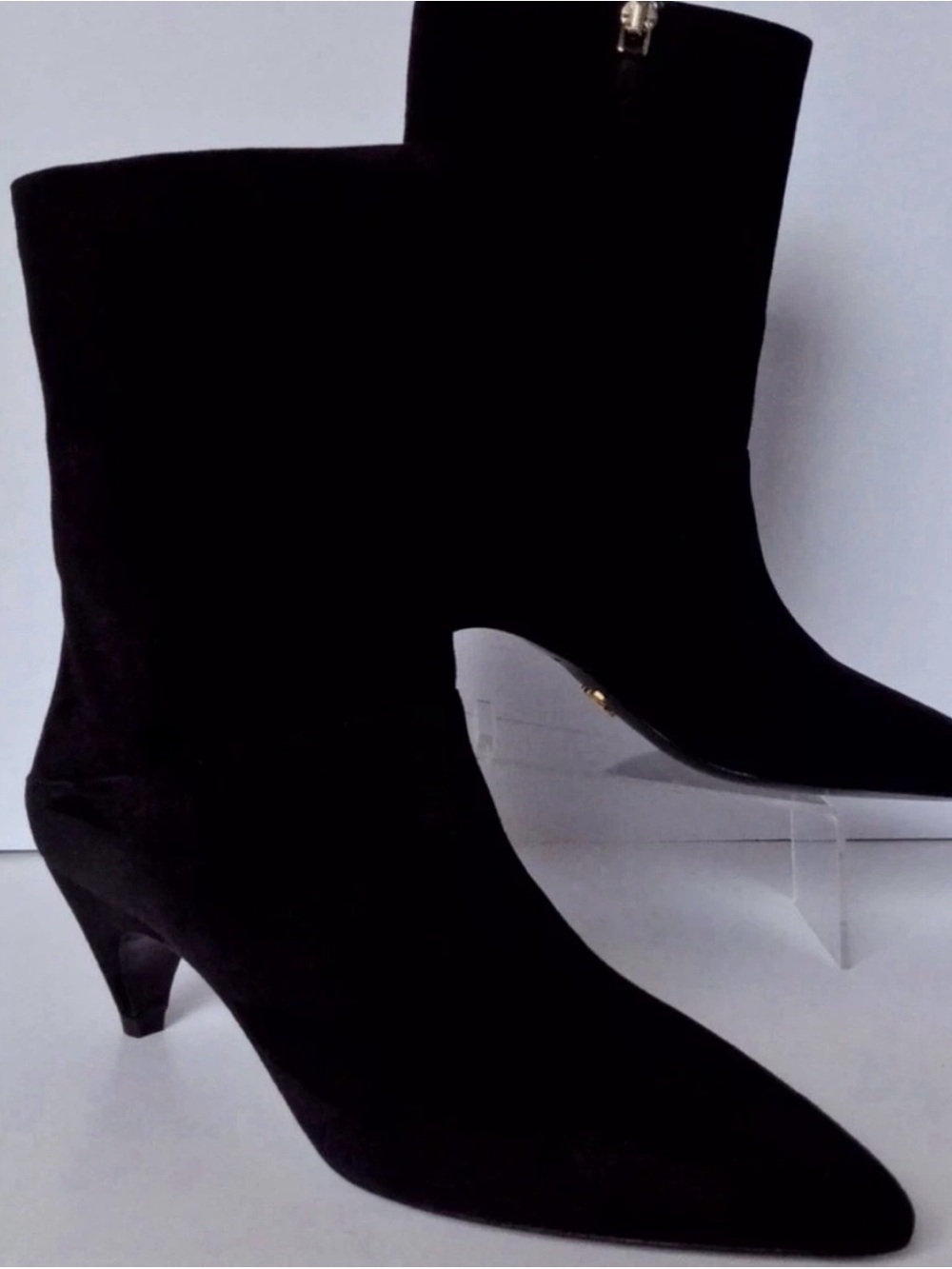 PRADA Women's "Comma" Suede  Curved Heel Bootie - MSRP $890